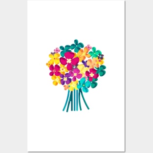 Vivid Folk art flowers bouquet Posters and Art